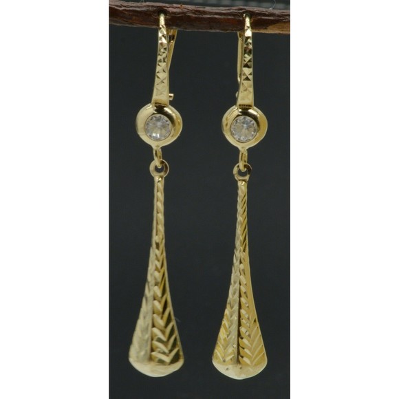 REAL 14k Yellow Gold Diamond-Cut 2.10 Lever-back Teardrop Opal Earrings